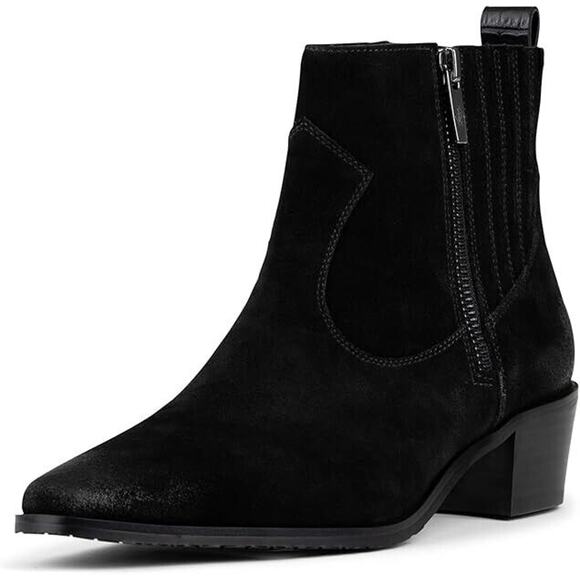 Donald Pliner Banks Women's Black Suede Pull On Ankle Boots Size 7 Booties Zip - Picture 1 of 15